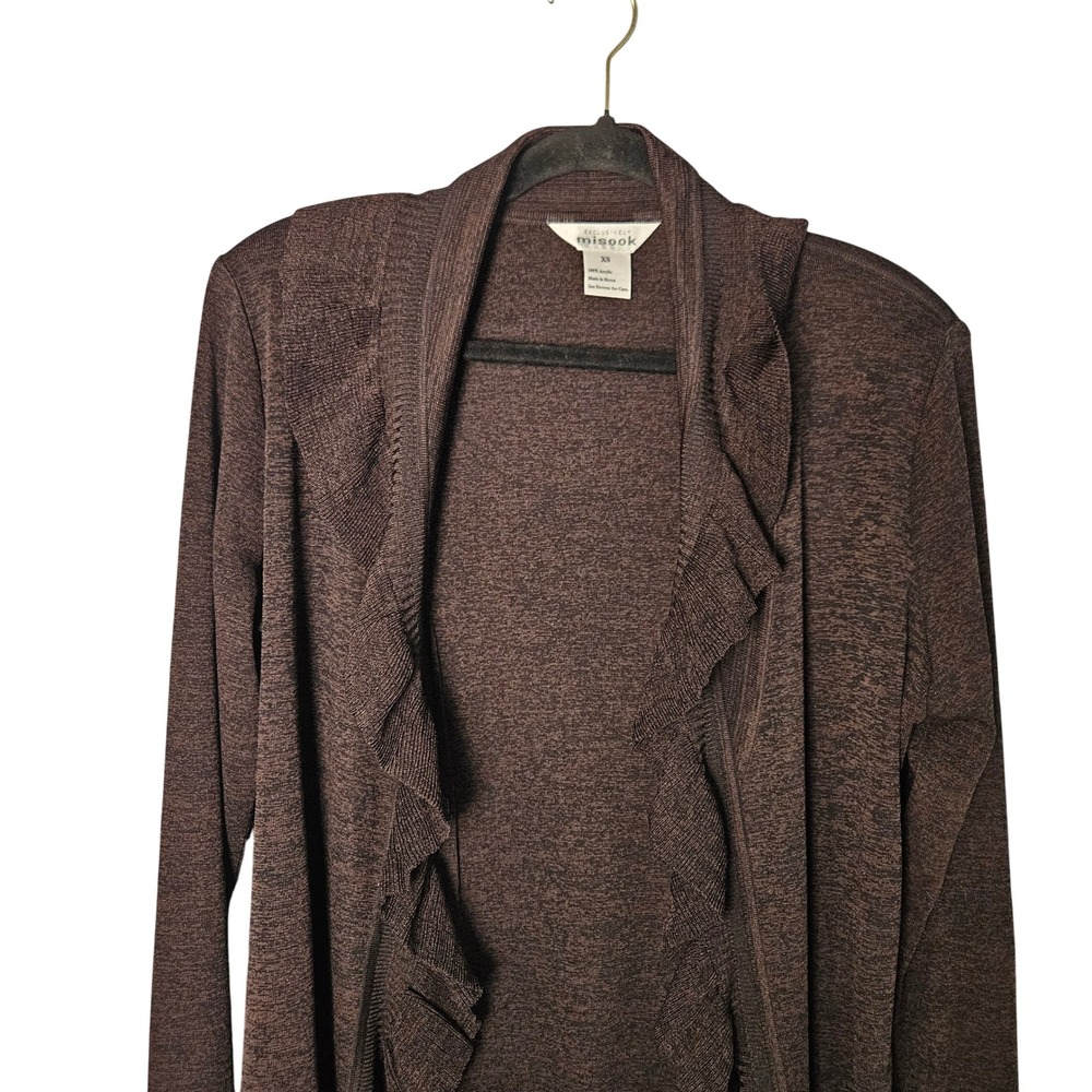 Misook Ruffled Cardigan Brown Womens XS - Picture 3 of 5